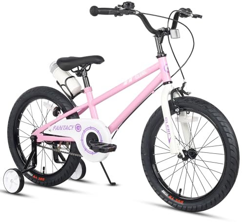 Glerc Kinderfahrrad 18 Zoll Fahrrad mit Stützrädern & Flaschenhalter für 6 7 8 9 10 Jahre alte Jungen und Mädchen, Rosa