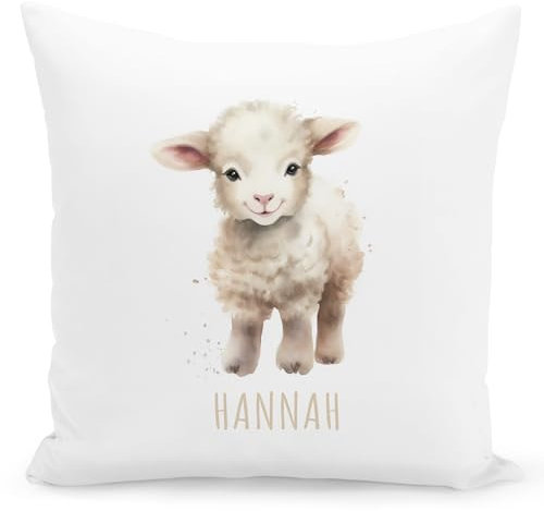 DEL MÀ Unique & Personal Schaf Kissen personalisiert mit Namen Kinderkissen Kuschelkissen Kinder Geschenk Kinderzimmer Deko Junge Mädchen Zierkissen Dekokissen 40x40 cm inkl. Füllung und Bezug