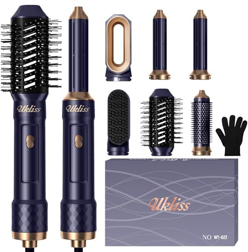 6 IN 1 Air Styler Set, 2024 Negativ Ionen Airstyler mit Warmluftbürste, Rundbürstenföhn, Airflow Lockenstab Automatisch, Haarglätter Bürste, für Trocknen, Glätten, Volumen, Locken