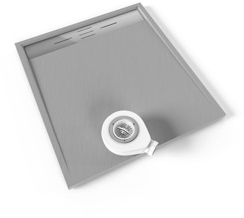 Moments of Glass Piatto doccia SMC Hiemal 100 x 90 cm, grigio RAL 7030 – antisdrucciolevole, texture lavagna, antibatterico, resistente agli agenti chimici – include valvola e griglia inox