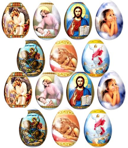 Needzo Religiöse Ostereier-Schrumpffolien, katholische Verzierhülsen für Eier, traditionelle Feiertagsaktivitäten, 14 Stück
