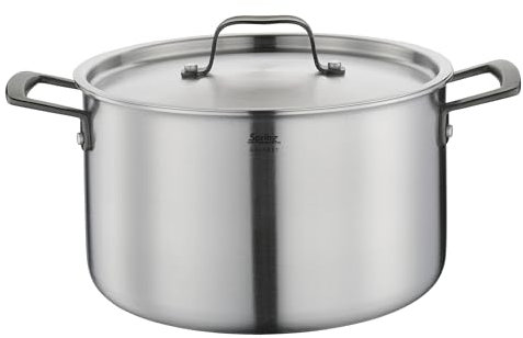 Spring Kochtopf GOURMET, mehrschichtiger Topf mit Deckel aus Edelstahl, backofengeeignet, mit Innenskalierung, Ø 24 cm, Höhe 14 cm, 6,5 Liter, schwarz