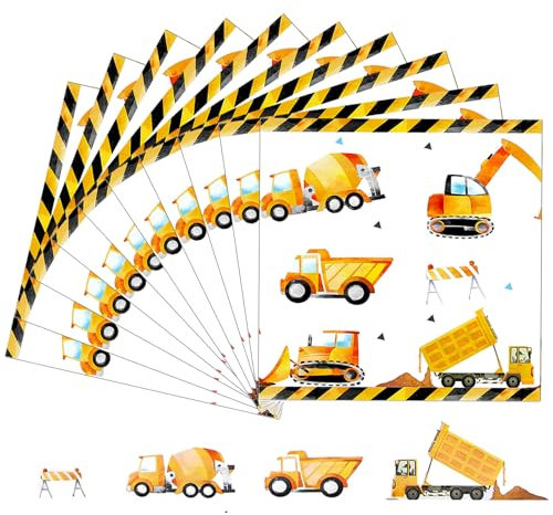 20StüCk Servietten Kindergeburtstag,Geburtstag Baustelle Bagger Deko,1 Jahre Traktor Baustellen Tissue Tortendeko,Give Junge Kinder Party Baufahrzeuge Geschenkpapier Decorative für Geburtstagsdeko