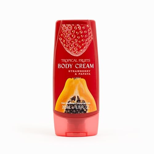 Tropical Fruits Strawberry and Papaya Body Cream 200ml | Hydrating Body Lotion That Moisturises and Nourishes Dry Skin. Fruity Scent with Strawberry and Papaya. For Daily Use.