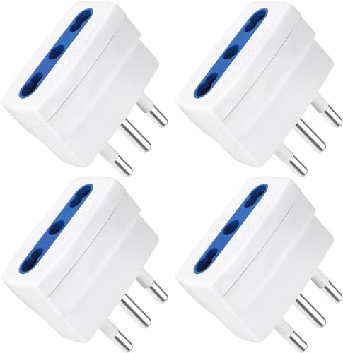 JOAASU Adattatore Riduttore Semplice Spina 16A Presa 10A, Set 4 Adattatore Bipasso Spina 10A, Adattatore Bipasso Spina, con Presa Bivalente 10/16A a Spina Piccola 10A Italiana 2500W (Bianco)
