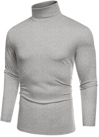 COOFANDY Pull Col Roulé Homme Fin T-Shirt Manches Longues Basique sous-Pull Slim Fit Gris Clair S