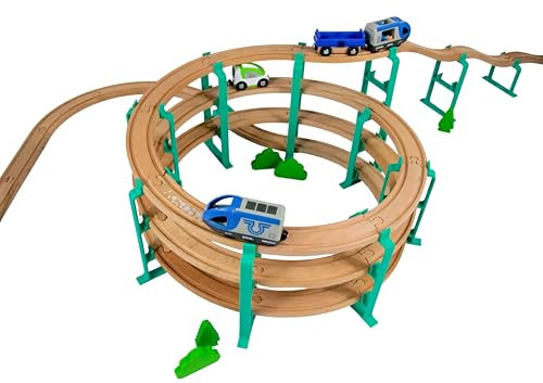 Briocks® - Spiralschienenhalter für Holzeisenbahnen - Kompatibel mit BRIO, Thomas, Lillabo, IKEA, Melissa & Doug, Oxybul, Playtive und vielen Anderen! (4 Ebenen)
