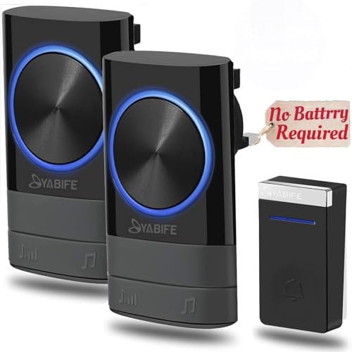 Campanello senza fili autoalimentato, campanello senza fili, campanello impermeabile IP44, 58 suonerie, volume 0-110 dB, 4 livelli di volume, portata 152,4-304,8 m, nessuna batteria richiesta