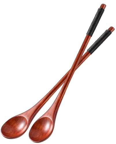 Amabro 2 cucchiaini da caffè in legno con manico lungo, da 19 cm, per mescolare il miele, con manici antiscivolo, utensili da cucina per mangiare zuppe, marmellate, dessert, gelati
