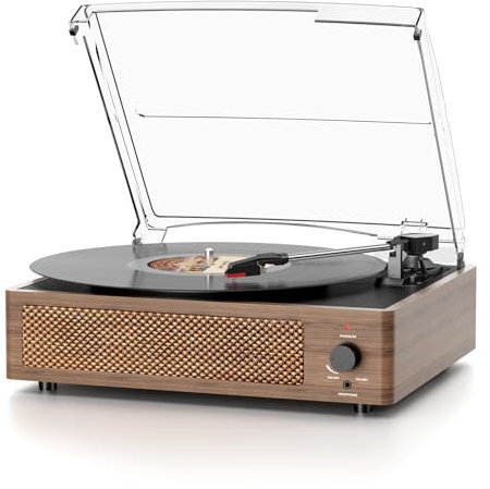 Tocadiscos de vinilo con altavoces, tocadiscos vintage con correa para discos de vinilo, tocadiscos Bluetooth, soporte de 3 velocidades, auriculares, línea RCA, entrada AUX para LP