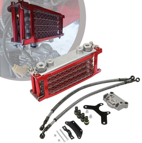 Runfarr Refroidisseur d'huile Moteur de Moto,Kit de Radiateur de Refroidissement de Refroidisseur d'huile pour Moteur 70cc 110cc 125cc 140cc Moto Pit Bike Dirt Bike-Rouge