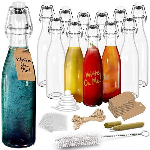Nevlers 12 Oz Swing Top Glass Bottles with Airtight Lid 12 Pack Bundle