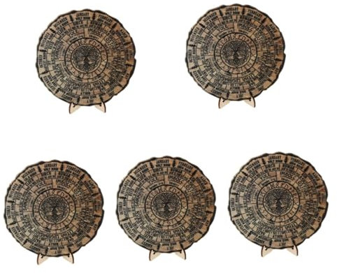 VILLCASE 5pcs Wood Calendar Decor Wheel Year Calendar Ornament Unique Home Dec