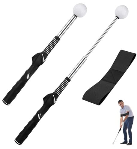 Creatvant Golf Grip Training Aid Retractable Golf Swing Training Aids with Rhythm Click Sound for Indoor Practice Warm-up Strength Tempo Training