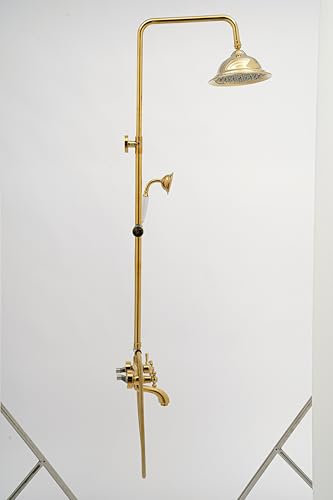 Susoso Duschset, Edelstahl Duschsystem Regendusche Set mit Brauseschlauch 150cm Golden Messing