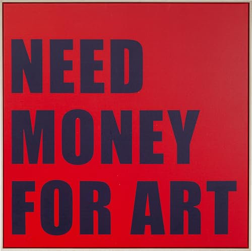 Kare Design Wandbild Need Money, Rot/Blau, Quadratisch, Gerahmt, Kunstdruck, Minimalistisches Design, Wandkunst, Schlafzimmer, Wohnzimmer, Holz, 80x80 cm (H/B)