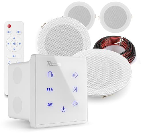 Power Dynamics Marine Ceiling Speakers Kit - 4x Weatherproof Outdoor Bluetooth Speaker System with A100W White Wall Amplifier for Bathroom and Marine Installations
