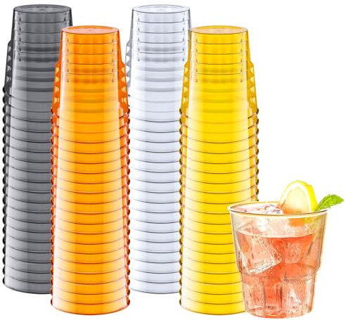 Mispudin 80Pcs Plastic Glasses for Parties, 180ml/6oz Reusable Plastic Cups Coloured, Cocktail Glasses for Party, Birthdays, Outdoor, Stackable Picnic Tumblers for Drinking - Adults, Familiy