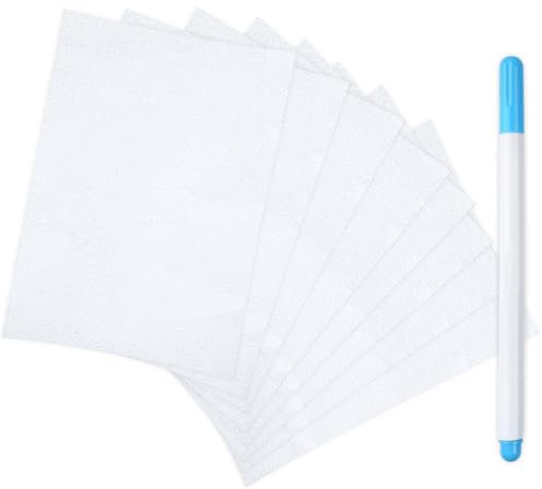 Stickvlies Wasserlöslich Selbstklebend, 8 Blätter Wasserlösliches Stickvlies mit Stift, DIN A4 Wasserlöslich Stickfolie zum Zeichnen für DIY Sticken, Maschinensticken und Handnähen