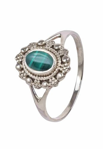 mantraroma Ring Silber 925 Damen Malachit Edelstein grün dezent verspielt