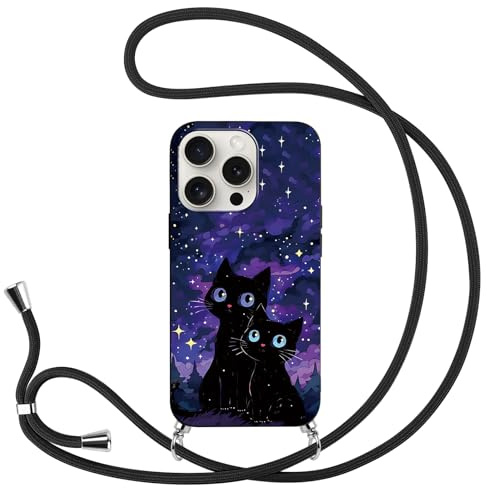 Yimctoie für iPhone 8 iPhone 7 iPhone SE 2022/2020 4.7 Hülle mit Band, Anime Muster Hülle mit Kordel zum Umhängen Weich TPU Silikon Stoßfest Schutzhülle für iPhone 7, Black