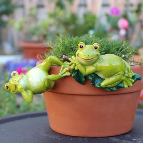 Yarteim Frosch Deko Garten Figuren,Blumentopf Hänger Frösche Deko,Tiere Harz Statue Gartendeko,Deko Frosch Blumentopfhänger,Tiere Dekofigur für Frühling Sommer Balkon Deko Topfdekorationen