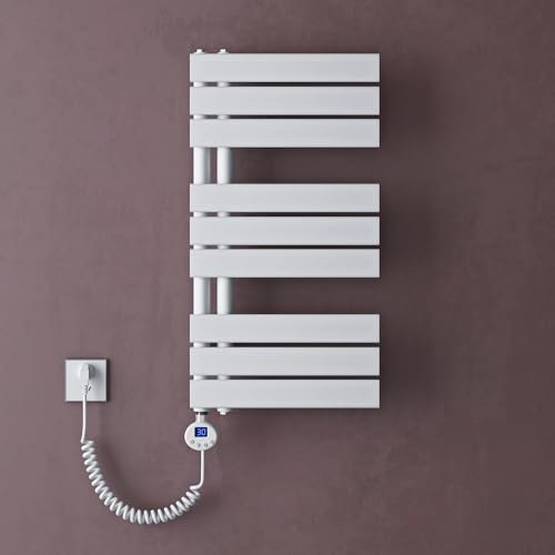 dopprro Radiador Toallero Horizontal de Agua Caliente, Montaje en Pared, 76x40 cm, Color Blanco con Resistencia Eléctrica de 600W, Calienta Toallas y Calefacción para Baño FN