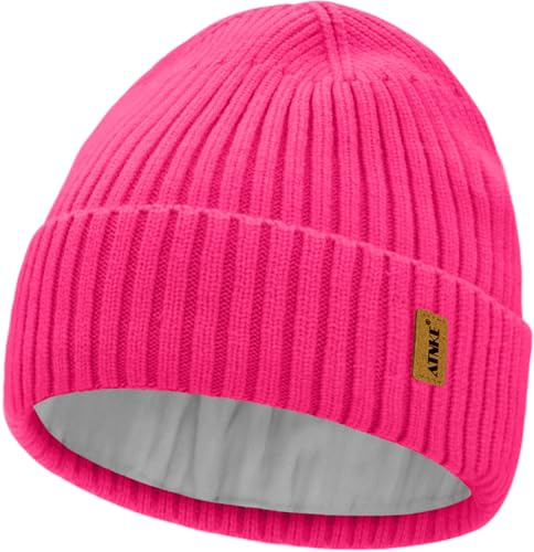 ATNKE Strick Beanie Mütze für Herren und Damen, Winter Weiche Bündchen Wollig Dehnbar Dick Warm Fleece Gefüttert Totenkopf Mütze Alltags Geschenke
