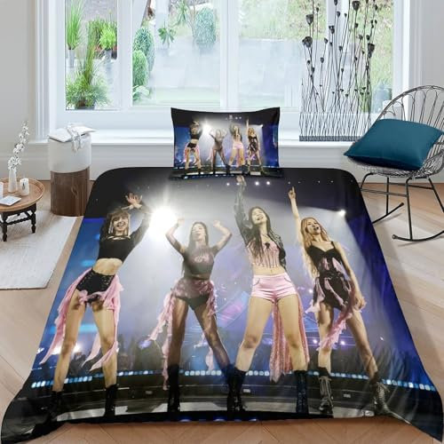 SUFFERBOW Bpink Für Kinder Mädchen Jungen Bettbezug Set Bettwäschegarnitur 3D Gedruckter k-pop Und Kissenbezüge Bettwäsche Weich Microfaser Reissverschluss 2 Teilig Single（135x200cm）
