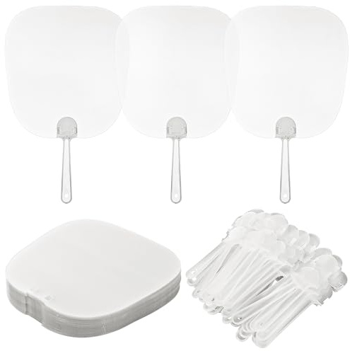 50 PCS DIY Sublimation Palm Leaf Fans, Clear Plastic Handheld Set with Detachable Handles for Crafting, Wedding & Event Use