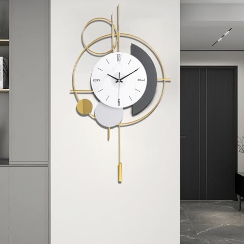 Gilacco Wanduhr mit Pendel, geräuschlos, hochwertig, batteriebetrieben, große Wanduhr für Wohnzimmer, Küche, Zuhause, Badezimmer, Schlafzimmer, Wanddekoration, 39 x 67 cm (Gold)