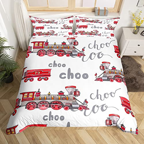 richhome Cartoon-Bettwäsche Zug für Kinder, Bettbezug 140 x 200 cm, für Jungen, Mädchen, Choo Choo Railway, Dekoration, Komfort, Mikrofaser, Zug, Bau, Bettwäsche, Set Schlafzimmer