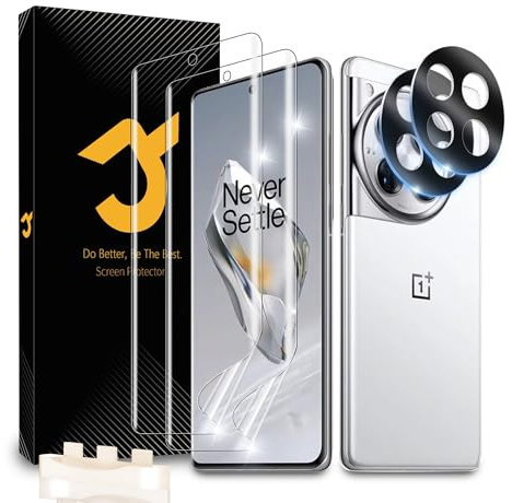 JZG 2x Film for OnePlus 12 Screen Protector (Not Glass) + 2x Camera Lens Protector, Easy Installation, Support Fingerprint Unlock, Anti-Fingerprint, Case friendly