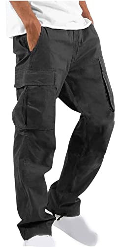 Pantalon de Travail Cargo Homme Stretch Grande Taille Pantalons Taille Elastique Décontractée Pant Mode Drawstring Leger Pantalon Jogging Survetement avec Poche Training Sportswear Randonnée Pas Cher