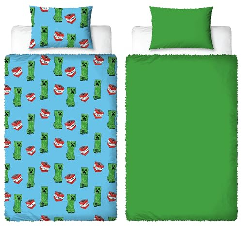 Minecraft Official Single Fleece Duvet Cover Set | Super Soft and Warm | Official Gaming Merchandise | Reversible 2 Sided Winter Cosy Kids Bedding Cover Including Matching Pillow Cases