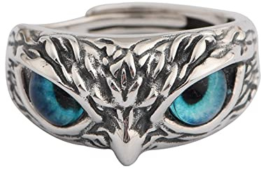 Tolldek S925 Silber Verlobungsring Herren, Eule Pärchen Ringe Stein, Sterlingsilber S925 Partnerringe Punk Rock Anpassbar