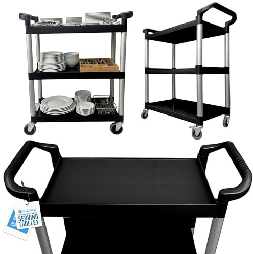 TDBS The Dustpan and Brush Store Multipurpose 3 Tier Trolley on Wheels - Premium Design Catering Storage Trolley with Shelves, Perfect for Restaurants, Kitchens, Hotel etc - Small
