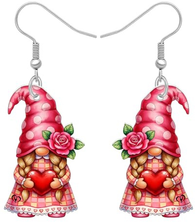 WEVENI Cute Valentine Zwerg Ohrringe Für Frauen Trendy, Acryl Valentinstag Ohrringe Dangle Schmuck Romantische Valentinstag Geschenke Für Sie Frauen Ehefrau (Kirsche)