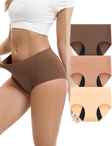 INNERSY Period Pants Heavy Flow High Waisted Menstrual Knickers Pack of 3 | Bamboo Viscose Briefs, Reusable Leakproof Underwear for Women, Microfibre Panties for Menstruation & Postpartum, Day & Night