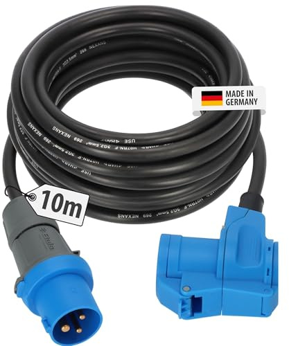 Brennenstuhl Camping CEE-Verlängerungskabel mit CEE-Stecker und Winkelkupplung inkl. Schutzkontakt-Kombisteckdose (10m Kabel in schwarz, 230V/16A, Einsatz im Außenbereich, Made in Germany)