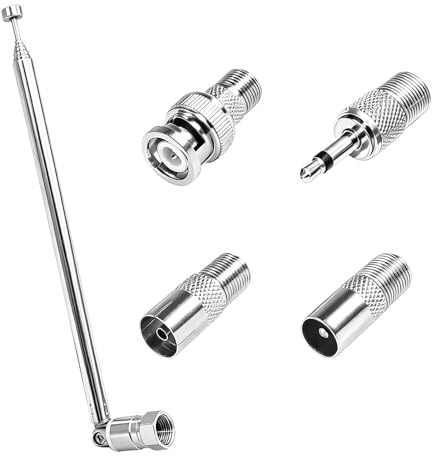 Radio Antenna, 75 Ohm Telescopic DAB Radio and FM Aerial for HiFi, Indoor Radio Antenna with Male F Connector and 3 Adapters, Extendable DAB Antenna for TV, HiFi and Mini System Reception