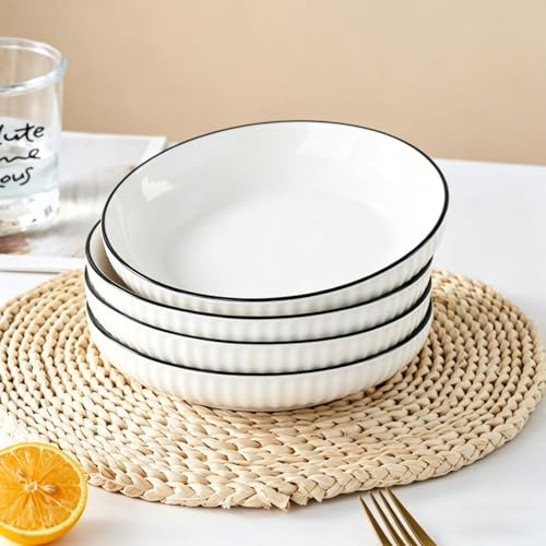 20 Oz Pasta Bowls Set of 4, 8 Inch Salad Bowl, White Ceramic Pasta Bowls