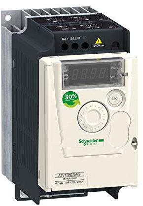 Schneider Electric ATV12H075M2 ATV12 Variateur de Vitesse avec Dissipateur Thermique, 1 Phase, 1 hp, 143 mm Hauteur x 72 mm Largeur x 131.2 mm Profondeur, 0.75 kW Moteur, 200-240V