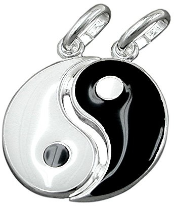 Partner Anhänger Yin-Yang aus echtem 925 Silber lackiert Unisex