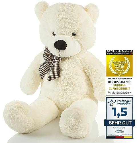 Feluna Riesen Teddybär XXL Kuschelbär 120 cm groß Plüschbär - Original Teddy Bär mit Schleife Weiß