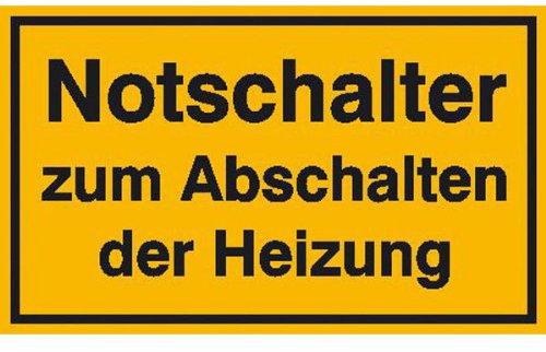 Betriebsausstattung24 Hinweisschild Notschalter zum Abschalten der Heizung - Aluminium, geprägt - 25,0 x 15,0 cm - gelb/schwarz