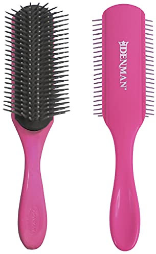 Denman Curly Hair Brush D4 (Pink, Silver Pins) 9 Row Styling Brush for Styling, Smoothing Longer Hair and Defining Curls - For Women and Men