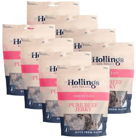 Hollings Pure Beef Jerky Dog Treats, 100% Natural Air Dried Long Lasting Chews for Adult Dogs, Grain Free, High in Protein & Low in Fat (100g)