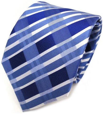 TigerTie Designer Seidenkrawatte in blau royal marine silber kariert