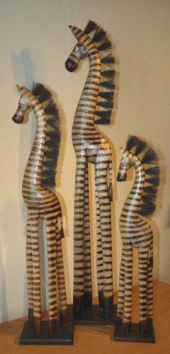 3 Zebras Statue Tier Holz Deko Giraffe Zebra braun